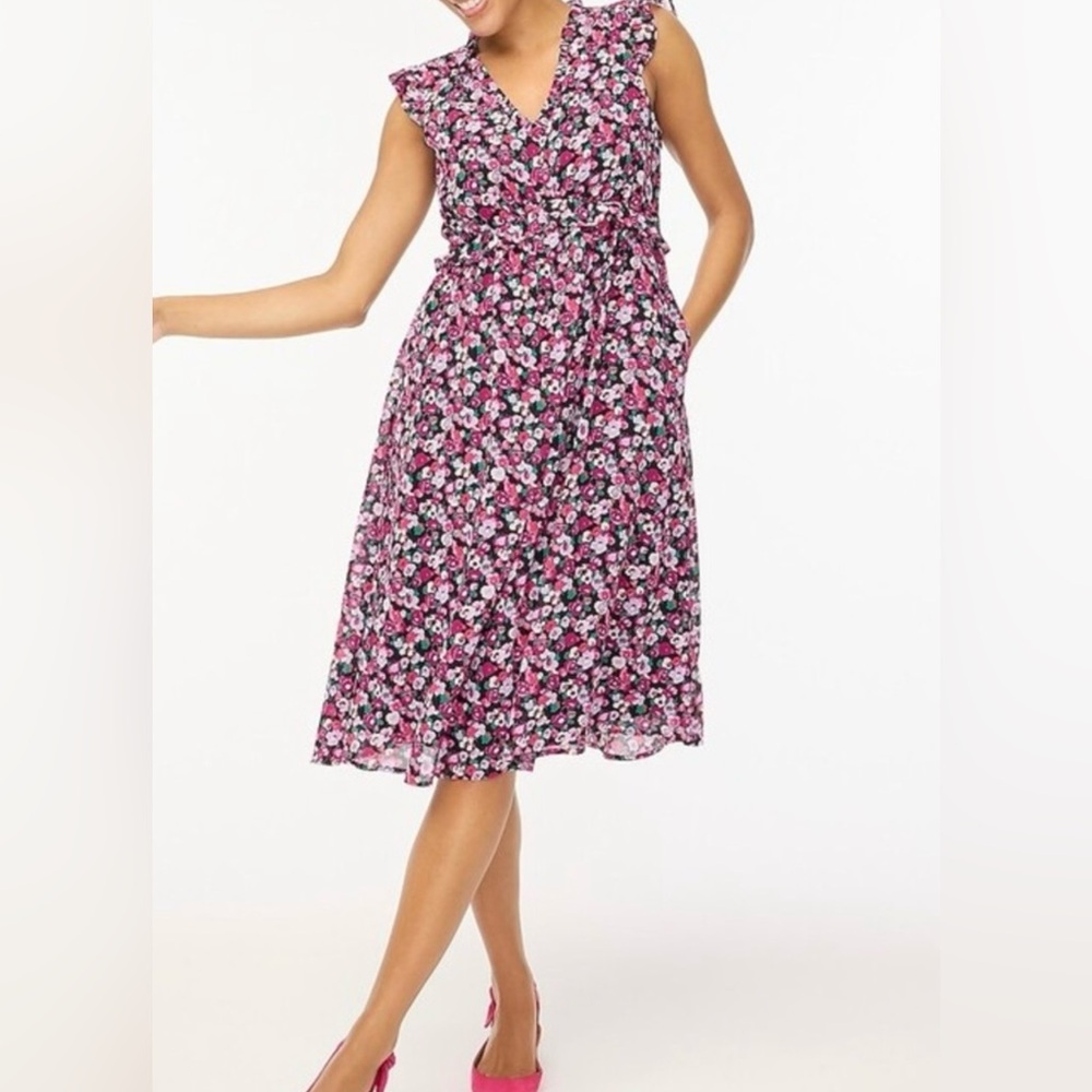 J. Crew Black and Pink Floral midi Dress